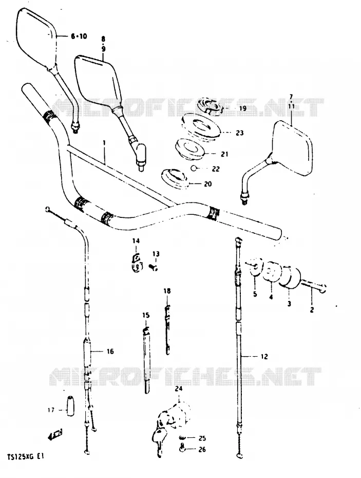 STUUR (MODELE E E18 F.NO.106210- /​ MODELE F /​ G) Suzuki MOTO 125 TS-X 1986  TS125XG(E/F/G)