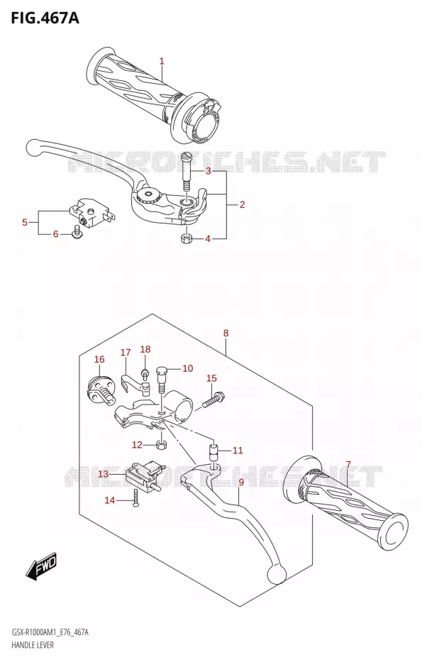 HEFBOMEN - HANDGRIPS Suzuki MOTO 1000 GSX-R 2021  GSX-R1000RA M1 /​ GSX-R1000RZA M1 ( E76 ECE2 E17,22,39 )