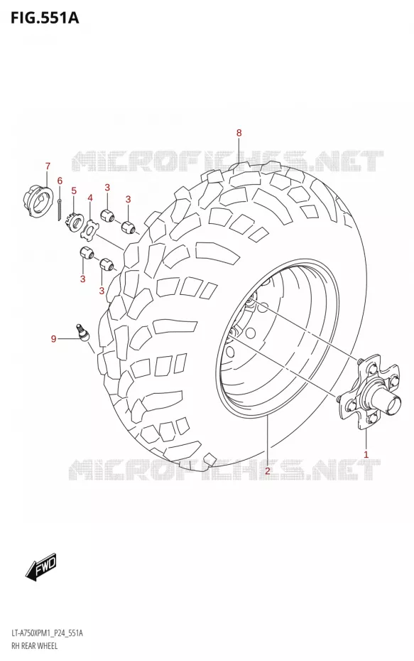 RECHTSE ACHTERWIEL750XP) Suzuki QUAD 750 KINGQUAD 2021  LT-A750XP / XPZ M1 (P24)