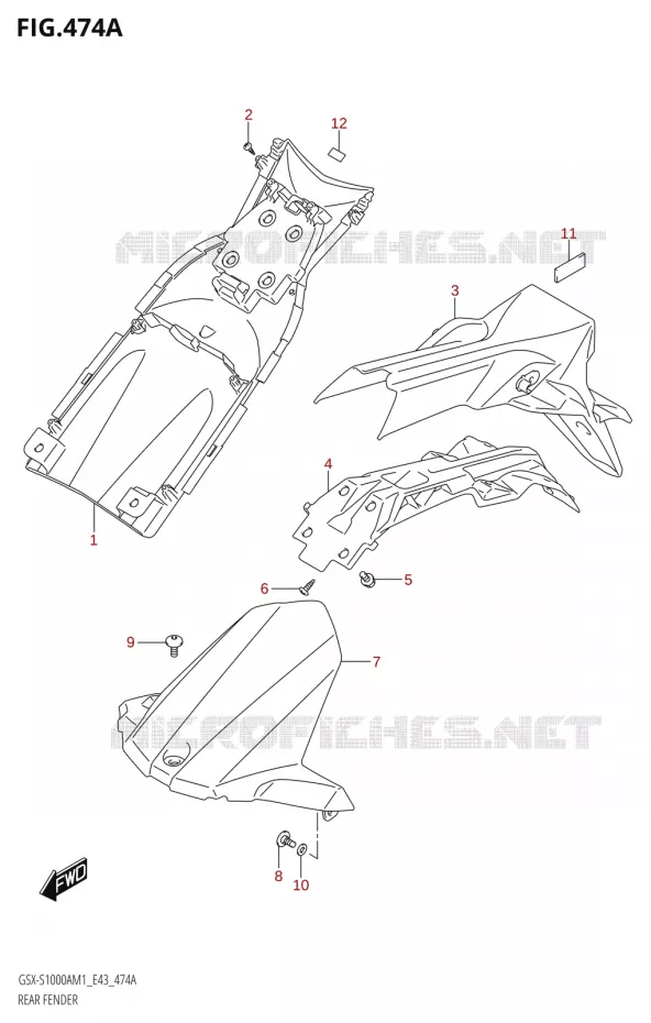 ACHTERSPATBORD Suzuki MOTO 1000 GSX-S 2021  GSX-S1000A M1 /​ GSX-S1000AZ M1 (E43)