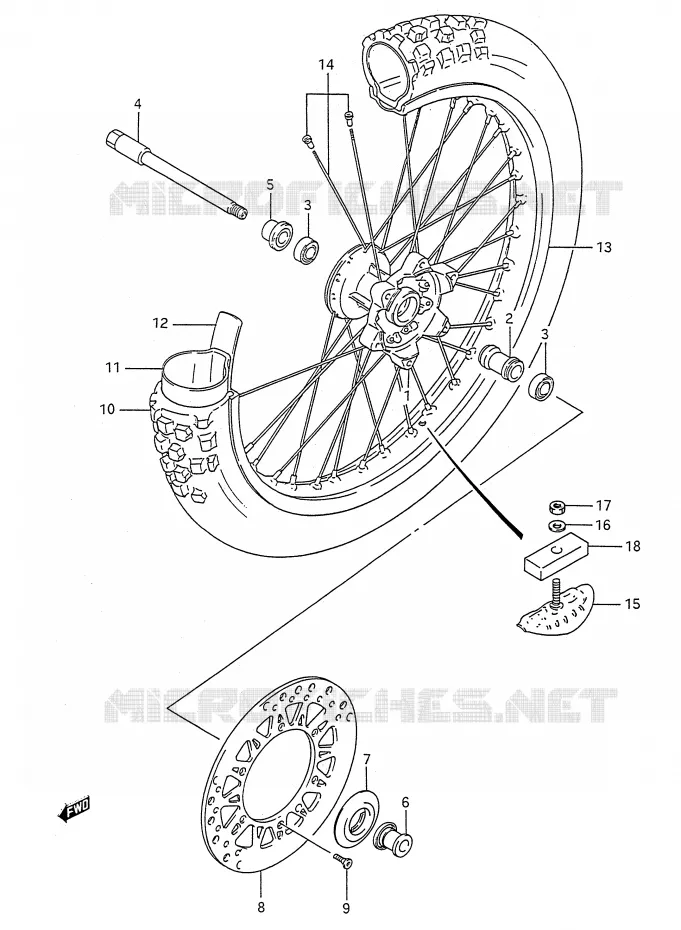 VOORWIEL (MODELE K/L/M) Suzuki MOTO 250 RM 1992  RM250 N (E03,E28,E33)