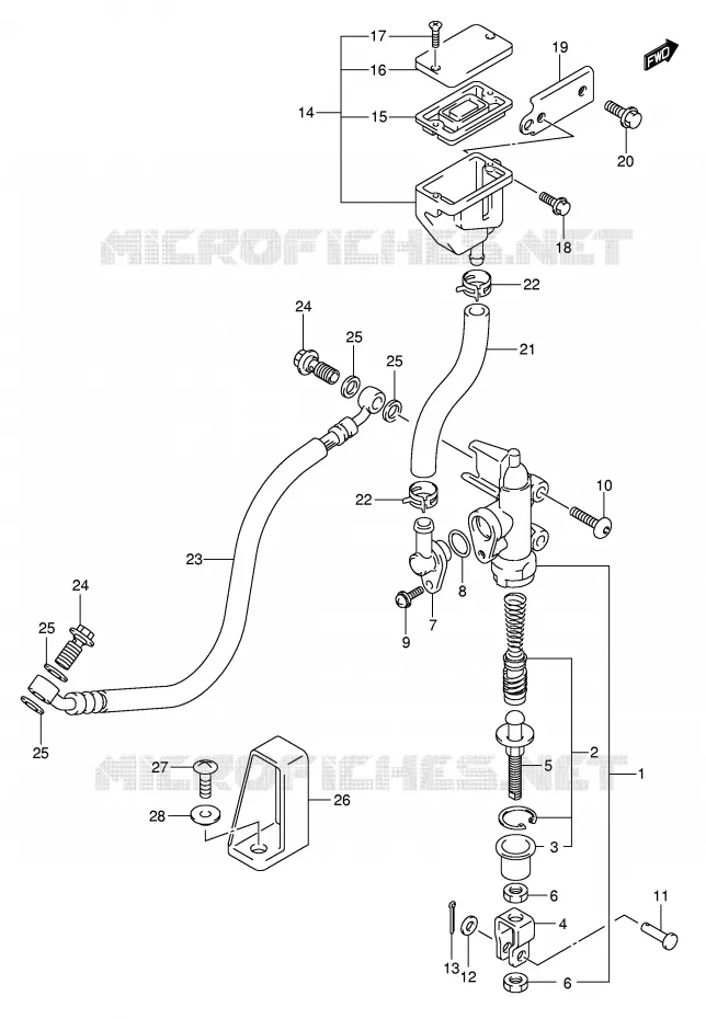 ACHTER hoofdremcilinder (SV1000K5/U1K5/U2K5/SK5/S1K5/S2K5) Suzuki MOTO 1000 SV 2004  SV1000S2K4(E2)