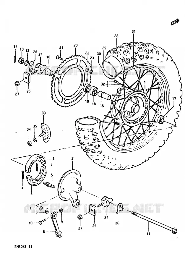 ACHTERWIEL (MODELE D) Suzuki MOTO 80 RM 1984  RM80XE(D/E)