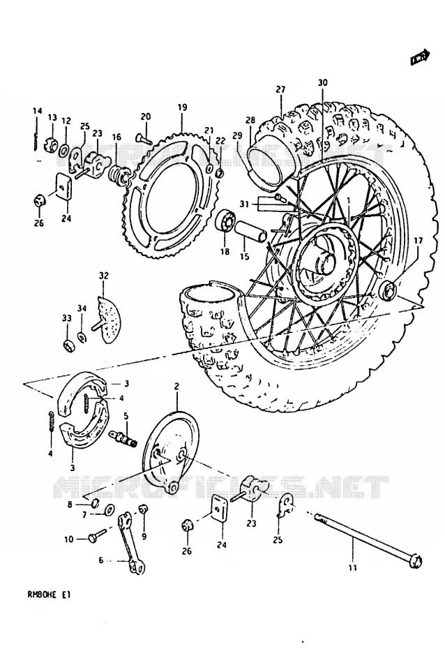 ACHTERWIEL (MODELE E) Suzuki MOTO 80 RM 1983  RM80HD(D/E)