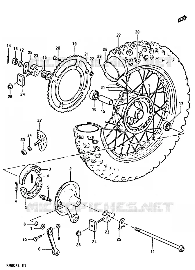 ACHTERWIEL (MODELE E) Suzuki MOTO 80 RM 1983  RM80XD(D/E)