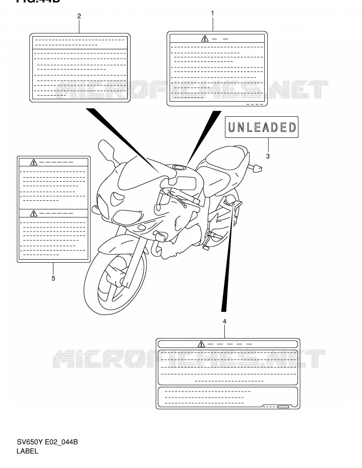 ETIKET (MODELE K2) Suzuki MOTO 650 SV 2000  SV650UY(E2)