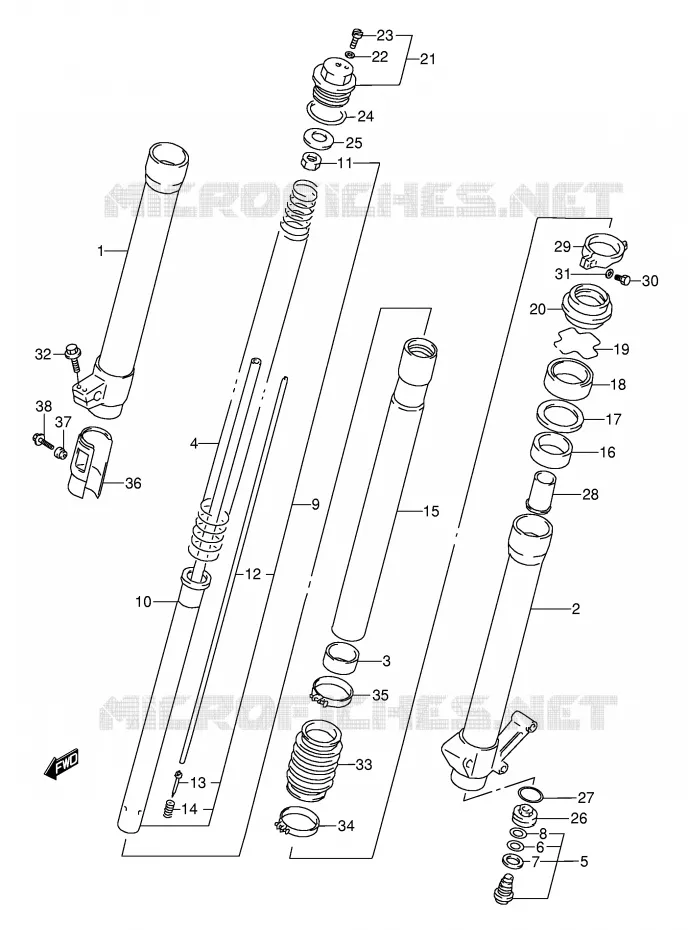 FRONT SCHOKDEMPER (MODELE T) Suzuki MOTO 250 RMX 1992  RMX250N(E1)