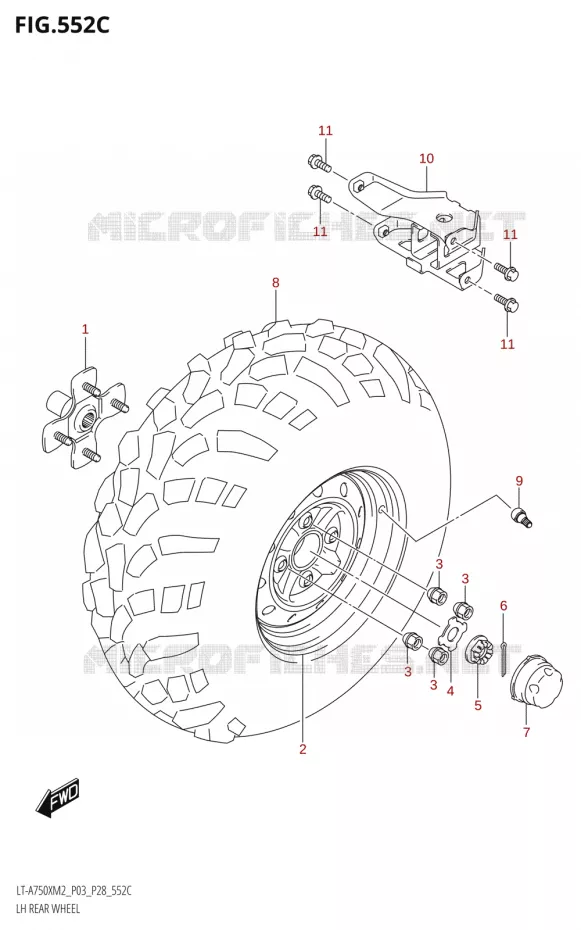 LINKERHAND ACHTERWIEL (LT-A750X:M2:P33) Suzuki QUAD 750 KINGQUAD 2022  LT-A750XP M2 (P03 / P28 /P33)