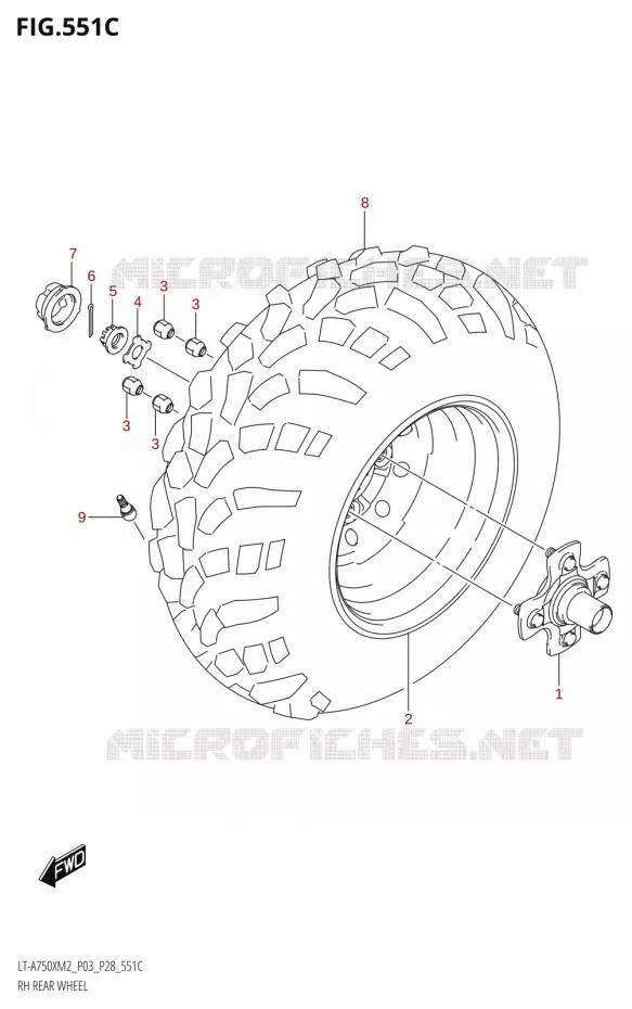 RECHTSE ACHTERWIEL (LT-A750X:M2:P33) Suzuki QUAD 750 KINGQUAD 2022  LT-A750XP M2 (P03 / P28 /P33)
