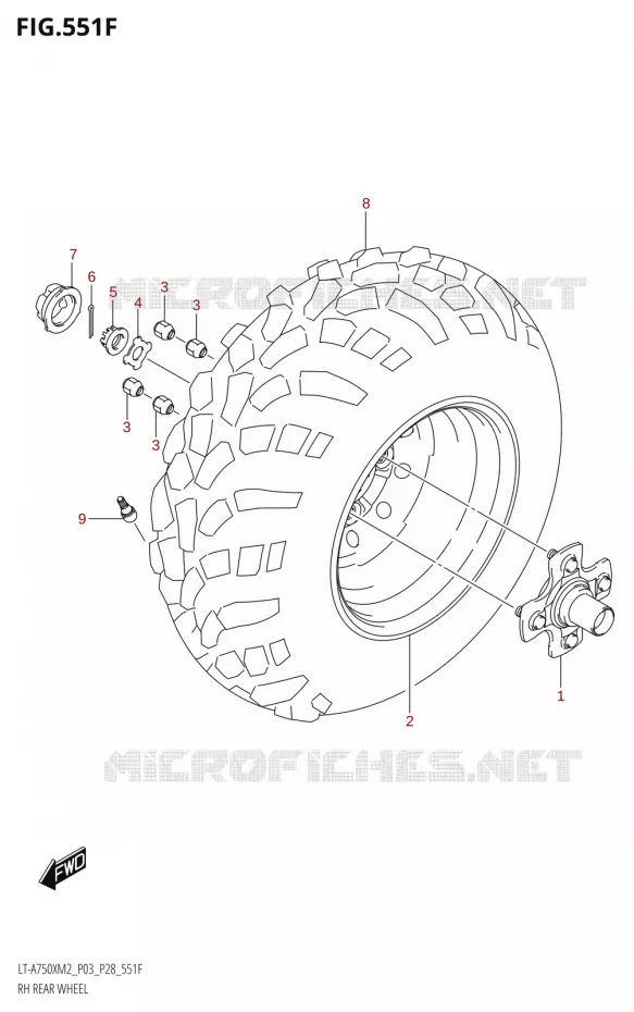 RECHTSE ACHTERWIEL (LT-A750XP:M2:P33) Suzuki QUAD 750 KINGQUAD 2022  LT-A750XP M2 (P03 / P28 /P33)