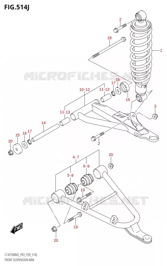 VOORWIELOPHANGING ARM (LT-A750XPZ:M2:P33) Suzuki QUAD 750 KINGQUAD 2022  LT-A750XP M2 (P03 / P28 /P33)