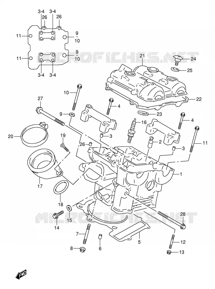 ACHTER CILINDERKOP (MODELE W/X/Y/K1) Suzuki MOTO 1000 TL-S 2000  TL1000SY(E2)