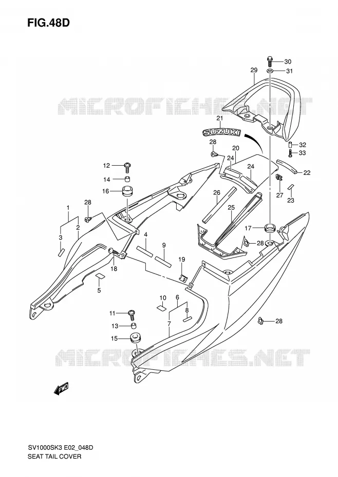 ACHTER KUIP - SEAT COWL (SV1000SK5/S1K5/S2K5) Suzuki MOTO 1000 SV 2004  SV1000S2K4(E2)