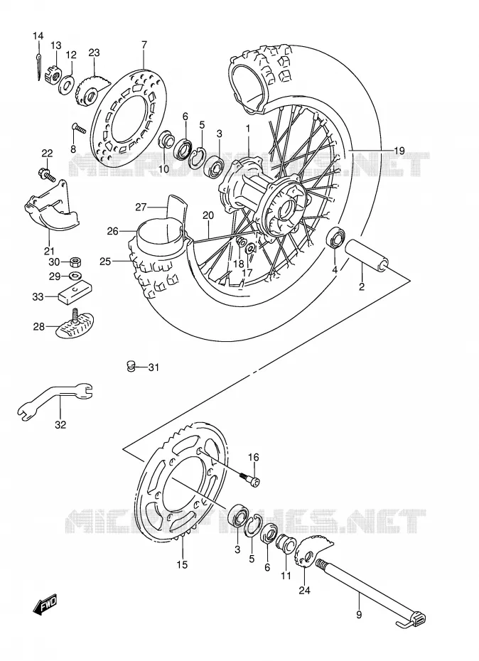 ACHTERWIEL (MODELE K/L/M) Suzuki MOTO 250 RMX 1991  RMX250M(E1)