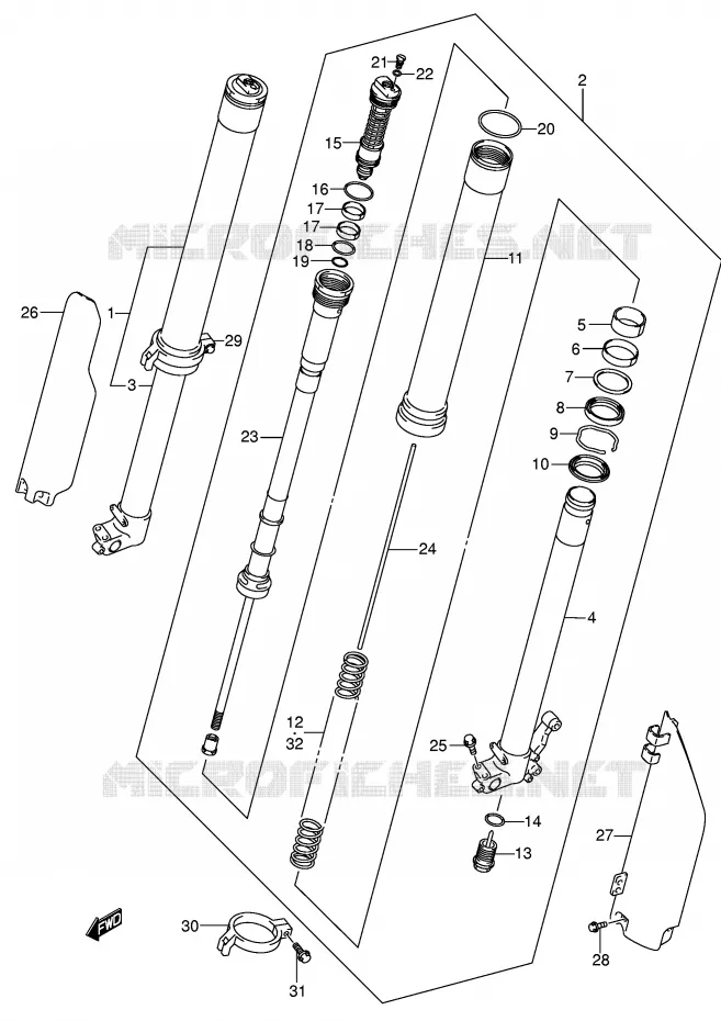 FRONT SCHOKDEMPER (MODELE K2) Suzuki MOTO 125 RM 2002  RM125K2(E3/E28)