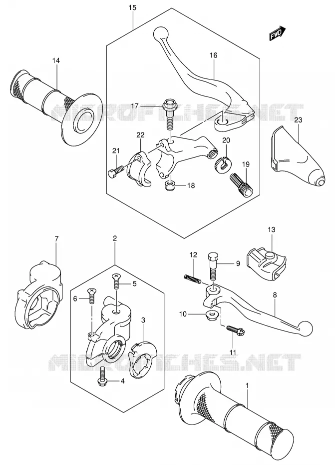 HANDGRIPS - LEVERS (MODELE K1/K2/K3) Suzuki MOTO 125 RM 2005  RM125K5(E3/E28)
