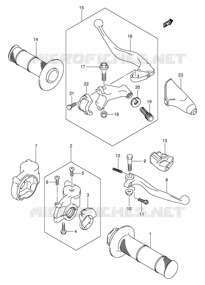 HANDGRIPS - LEVERS (MODELE K1/K2/K3) Suzuki MOTO 250 RM 2001  RM250K1(E3/E28)