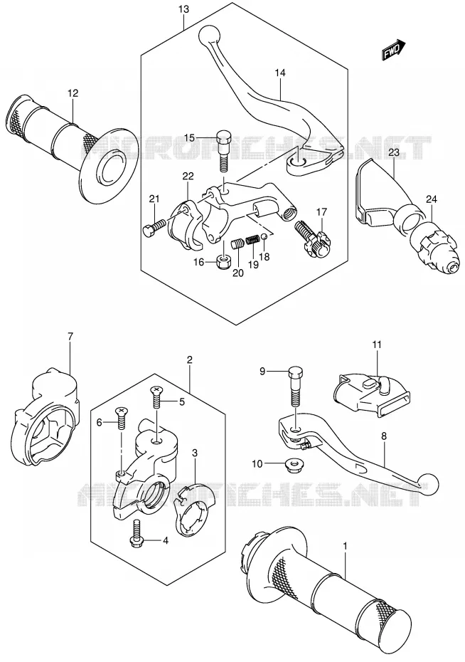 HANDGRIPS - LEVERS (MODELE K4/K5/K6) Suzuki MOTO 125 RM 2003  RM125K3