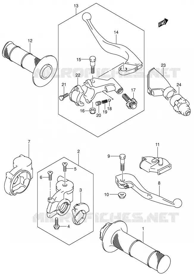 HANDGRIPS - LEVERS (MODELE K4/K5/K6) Suzuki MOTO 250 RM 2001  RM250K1(E3/E28)