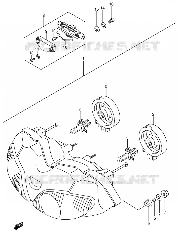 KOPLAMP (SV650SX/SY/SK1/SK2 E2,E24) Suzuki MOTO 650 SV-S 1999  SV650SX(E2)
