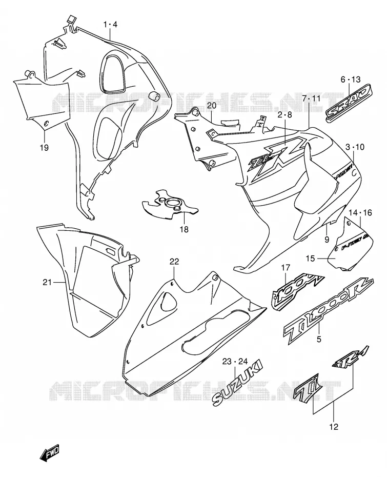 ONDER COWLING (MODELE W) Suzuki MOTO 1000 TL-R 1999  TL1000RX(E2)