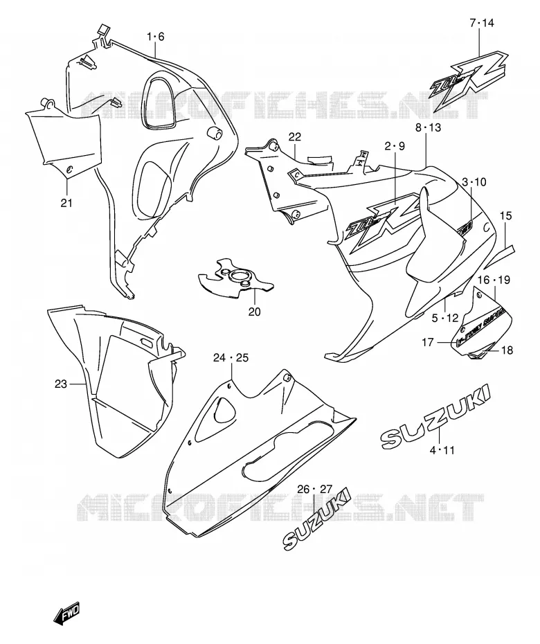 ONDER COWLING (MODELE X) Suzuki MOTO 1000 TL-R 2000  TL1000RY(E2)