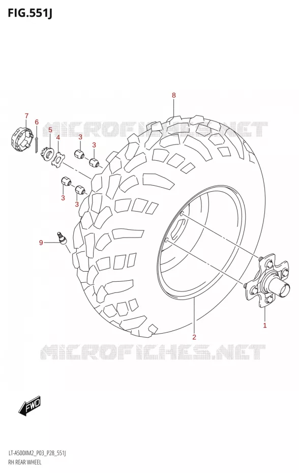 RECHTSE ACHTERWIEL (LT-A500XPZ:M2:P33) Suzuki QUAD 500 KINGQUAD 2022  LT-A500X M2 (P03,P28,P33)