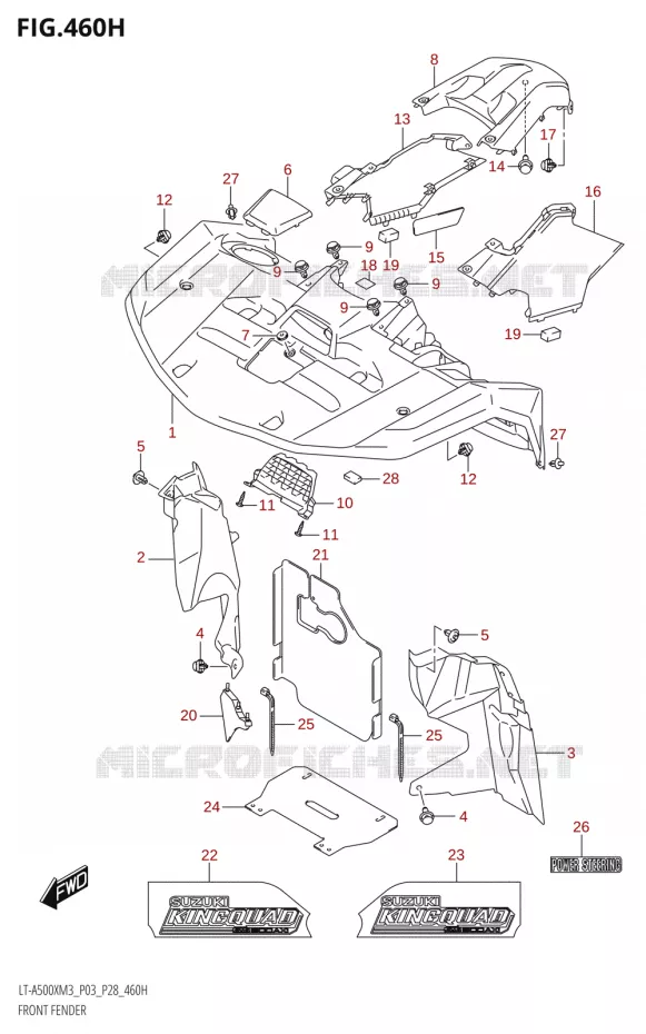 FRONT FENDER (LT-A500XPZ:M3:P28) Suzuki QUAD 500 KINGQUAD 2023  LT-A500X M3 (P03,P28,P33)