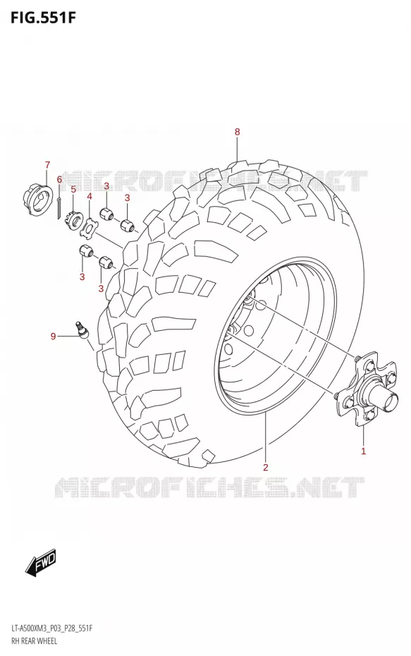 RECHTSE ACHTERWIEL (LT-A500XP:M3:P33) Suzuki QUAD 500 KINGQUAD 2023  LT-A500X M3 (P03,P28,P33)