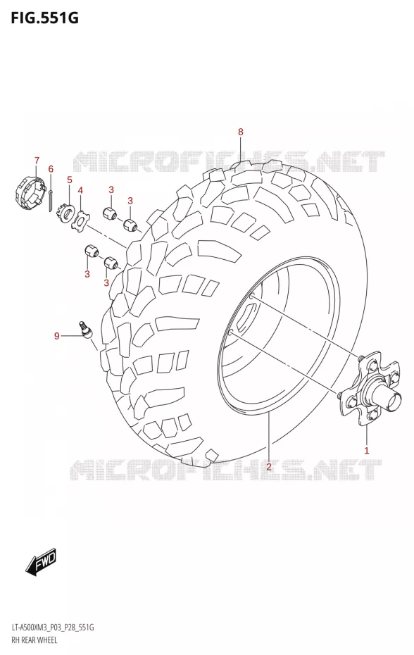 RECHTSE ACHTERWIEL (LT-A500XPZ:M3:P03) Suzuki QUAD 500 KINGQUAD 2023  LT-A500X M3 (P03,P28,P33)