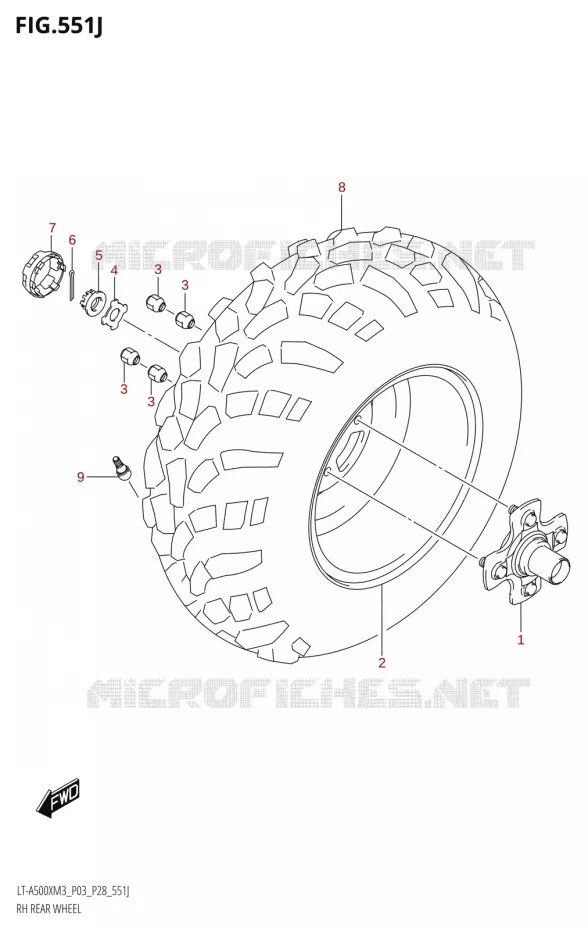 RECHTSE ACHTERWIEL (LT-A500XPZ:M3:P33) Suzuki QUAD 500 KINGQUAD 2023  LT-A500X M3 (P03,P28,P33)