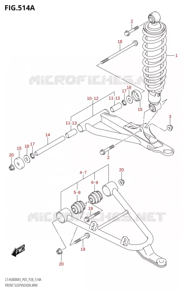 VOORWIELOPHANGING ARM (LT-A500X:M3:P03) Suzuki QUAD 500 KINGQUAD 2023  LT-A500X M3 (P03,P28,P33)