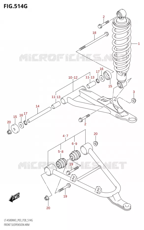 VOORWIELOPHANGING ARM (LT-A500XPZ:M3:P03) Suzuki QUAD 500 KINGQUAD 2023  LT-A500X M3 (P03,P28,P33)