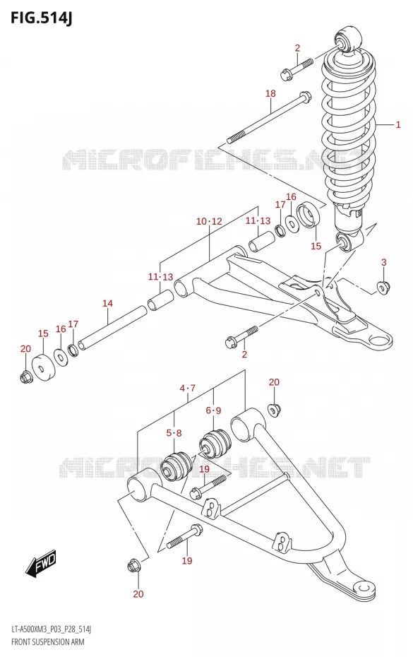 VOORWIELOPHANGING ARM (LT-A500XPZ:M3:P33) Suzuki QUAD 500 KINGQUAD 2023  LT-A500X M3 (P03,P28,P33)