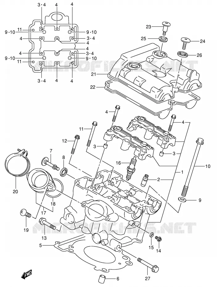 ACHTER CILINDERKOP Suzuki MOTO 650 SV 2000  SV650UY(E2)