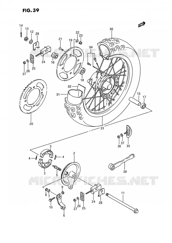 ACHTERWIEL (MODELE G/H/J/K) Suzuki MOTO 80 RM 1987  RM80XH(E2)
