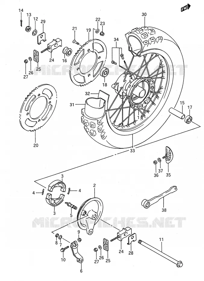 ACHTERWIEL (MODELE G/H/J/K) Suzuki MOTO 80 RM 1995  RM80S(E28)