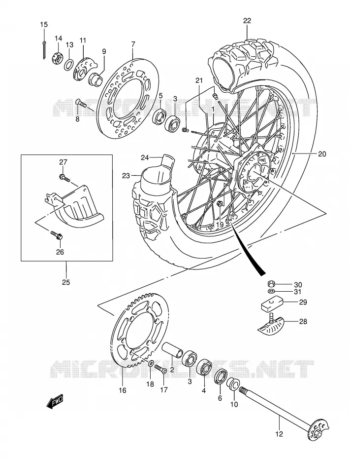 ACHTERWIEL (MODELE K1/K2/K3/K4) Suzuki MOTO 250 DR-Z 2001  DR-Z250K1(E3/E28)