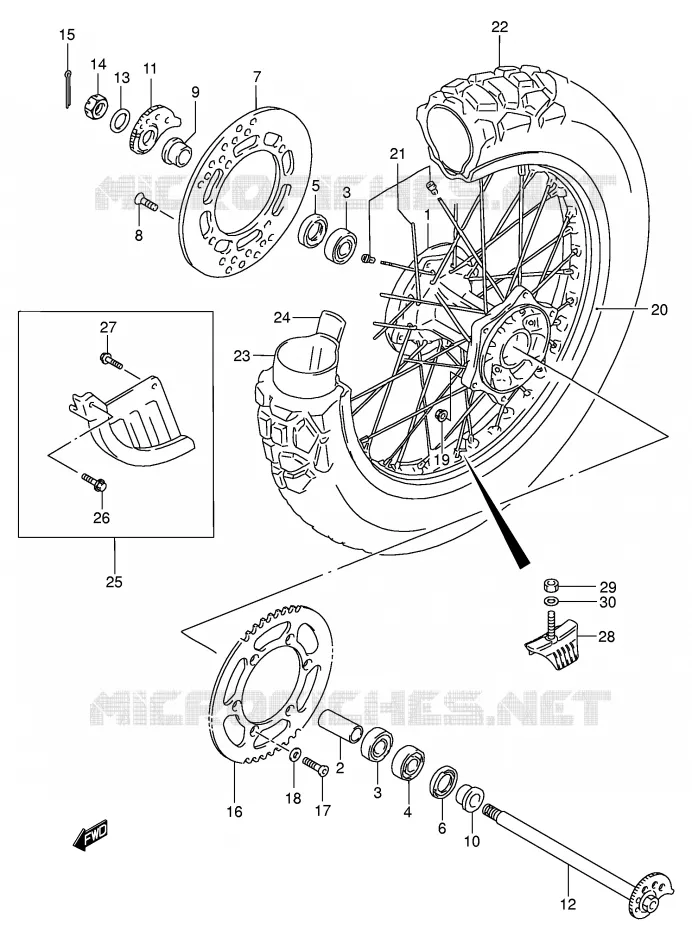 ACHTERWIEL (MODELE K5) Suzuki MOTO 250 DR-Z 2005  DR-Z250K5(E3/E28)