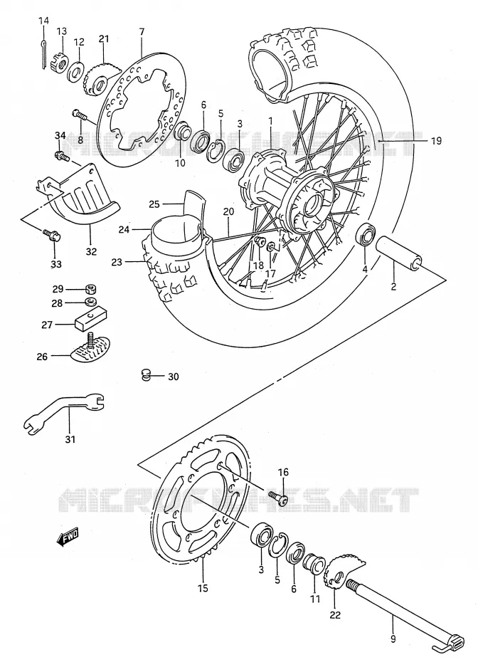 ACHTERWIEL (MODELE N/P/R) Suzuki MOTO 250 RMX 1992  RMX250N(E28)