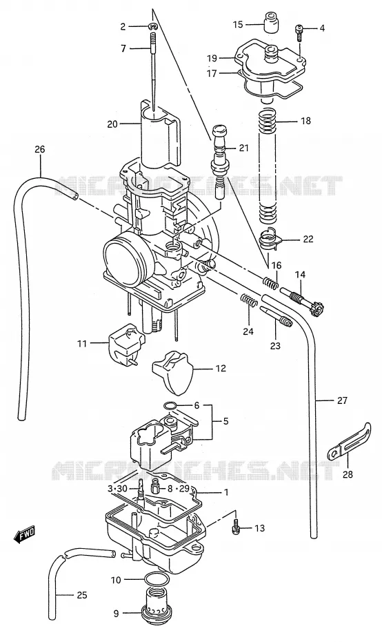 CARBURATOR (MODELE K/L/M/N) Suzuki MOTO 250 RMX 1994  RMX250R(E28)