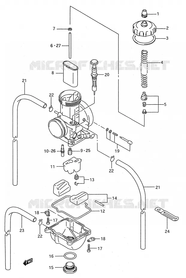 CARBURATOR (MODELE P/R) Suzuki MOTO 250 RMX 1993  RMX250P(E28)