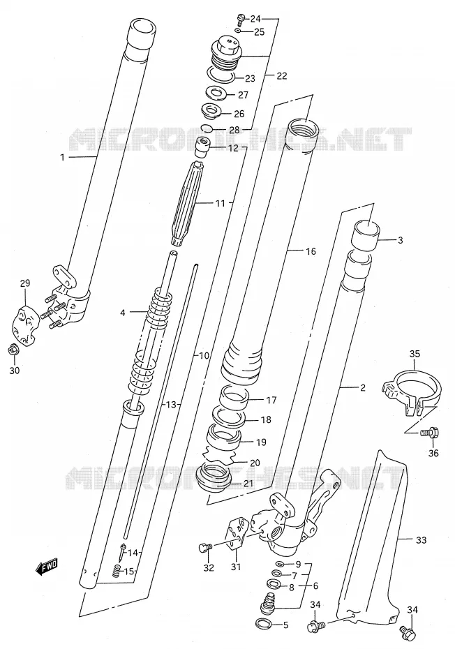 FRONT SCHOKDEMPER (MODELE P/R) Suzuki MOTO 250 RMX 1992  RMX250N(E28)