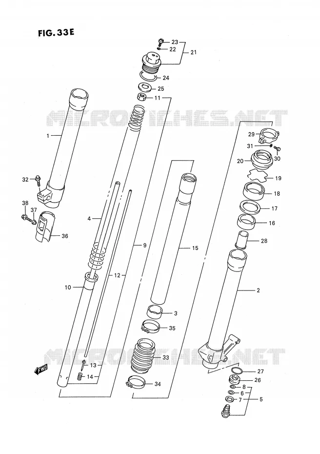 FRONT SCHOKDEMPER (MODELE T) Suzuki MOTO 250 RMX 1994  RMX250R(E3)