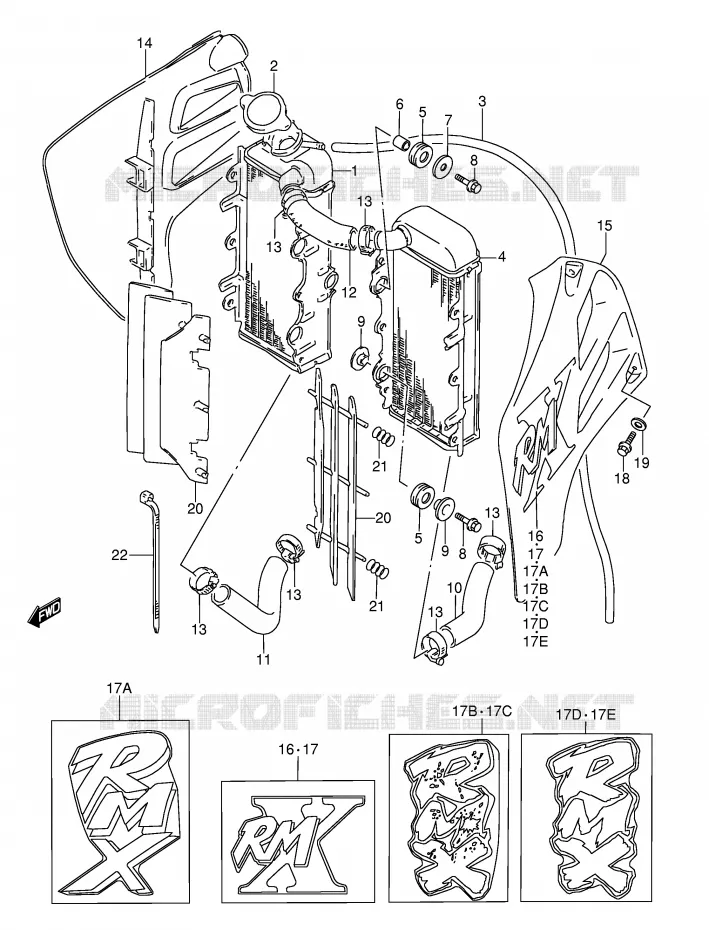 RADIATOR (MODELE K/L/M/N) Suzuki MOTO 250 RMX 1993  RMX250P(E1)