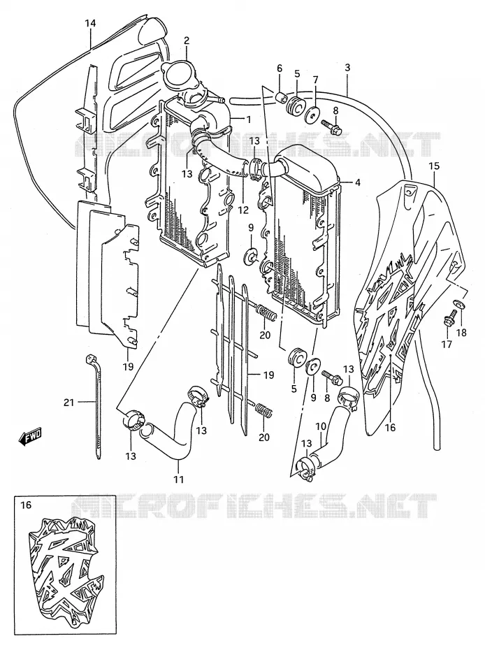 RADIATOR (MODELE R) Suzuki MOTO 250 RMX 1994  RMX250R(E28)