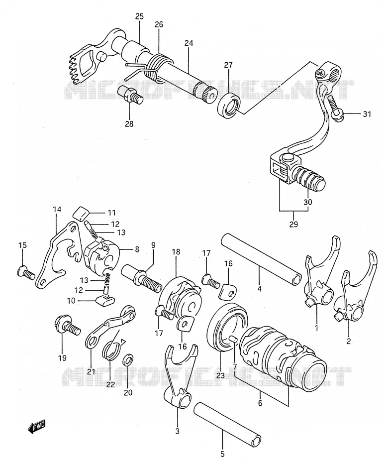 SCHAKELEN ASSY (MODELE K/L/M/N/P/R/S) Suzuki MOTO 80 RM 1986  RM80G(E28)