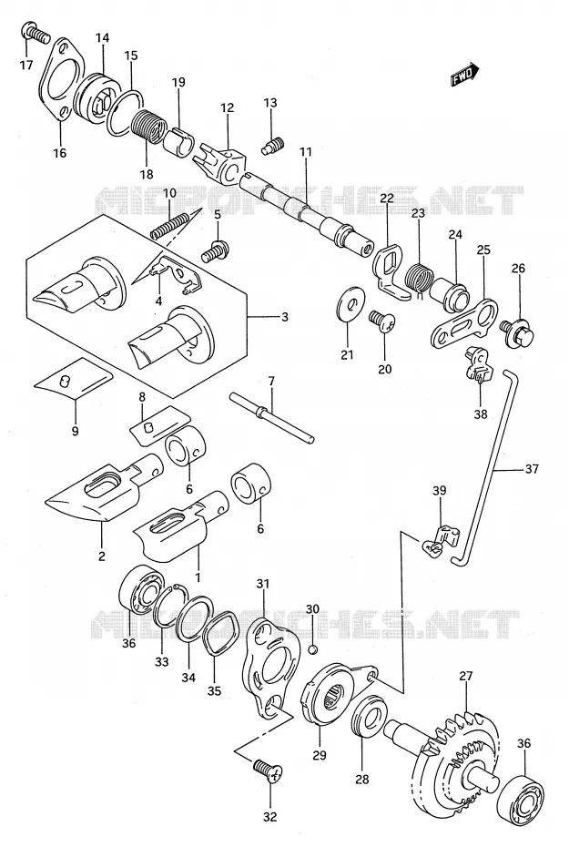 UITLAATKLEP (MODELE P/R) Suzuki MOTO 250 RMX 1993  RMX250P(E28)