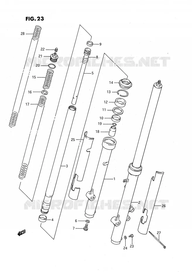 VOORVORK (MODELE G/H/J) Suzuki MOTO 80 RM 1986  RM80XG(E2)