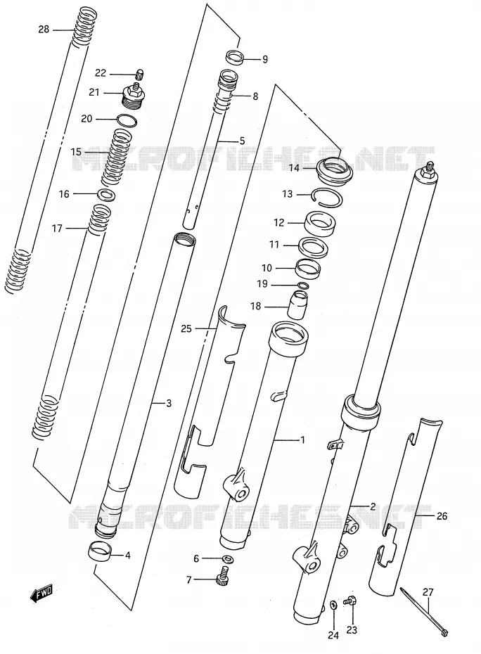 VOORVORK (MODELE G/H/J) Suzuki MOTO 80 RM 1993  RM80P(E28)